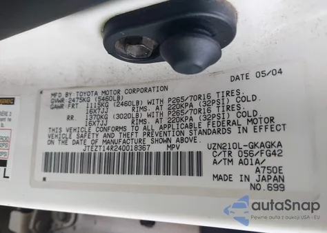 2004 Toyota 4Runner Sr5 V8 from USA, damaged, VIN JTEZT14R240018367